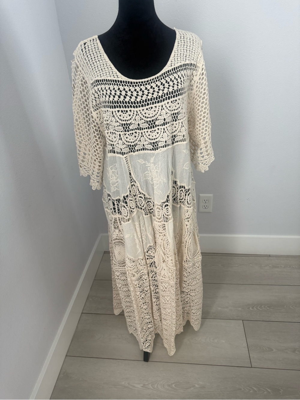 POL Crochet Lace Maxi Dress in Cream